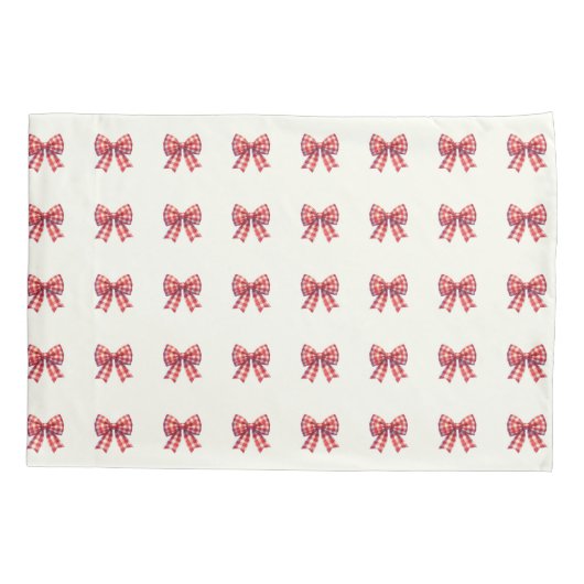 Cute Red and Cream Gingham Bow Kussensloop (Achterkant)