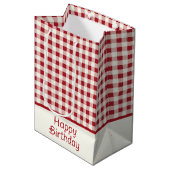 Cute Red and Cream Gingham Bow Medium Cadeauzakje (Voorkant Gekanteld)