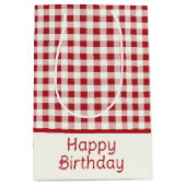 Cute Red and Cream Gingham Bow Medium Cadeauzakje (Voorkant)