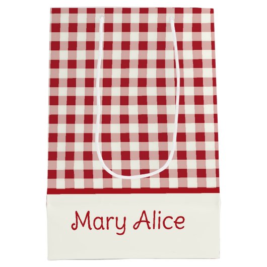 Cute Red and Cream Gingham Bow Medium Cadeauzakje (Achterkant)