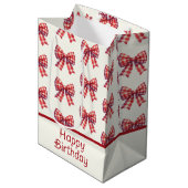 Cute Red and Cream Gingham Bow Medium Cadeauzakje (Voorkant Gekanteld)