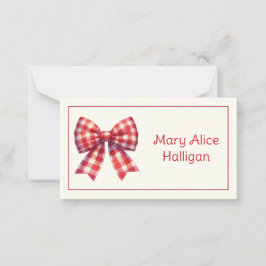 Cute Red and Cream Gingham Bow Notitiekaartje