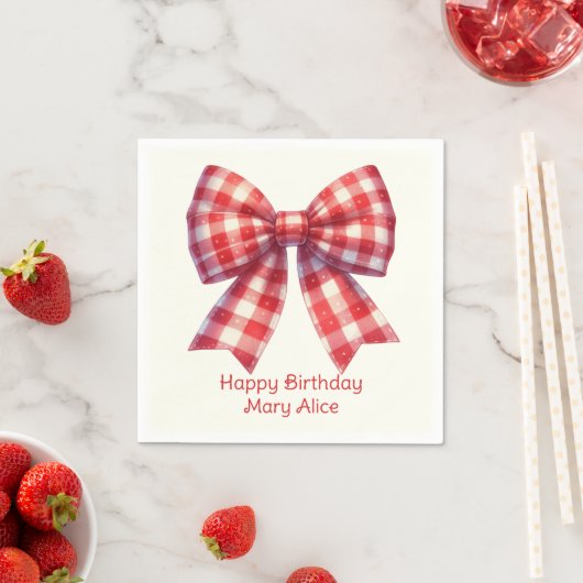 Cute Red and Cream Gingham Bow Servet (Insitu)