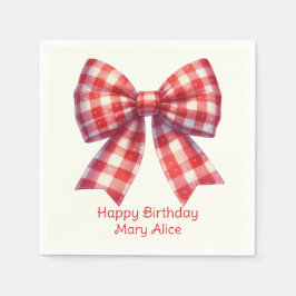Cute Red and Cream Gingham Bow Servet
