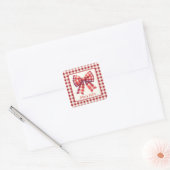 Cute Red and Cream Gingham Bow Vierkante Sticker (Envelop)