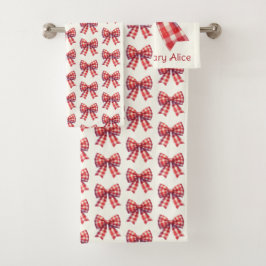 Cute Red and Cream Gingham Bows Bad Handdoek