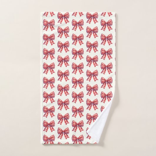 Cute Red and Cream Gingham Bows Bad Handdoek (Handdoek)