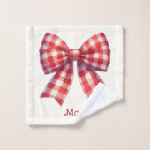 Cute Red and Cream Gingham Bows Bad Handdoek (Wasdoekje)