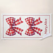 Cute Red and Cream Gingham Bows Strandlaken (Voorkant)
