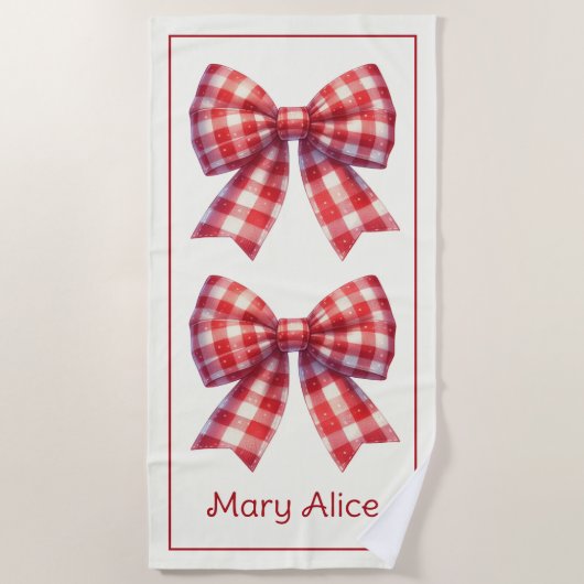 Cute Red and Cream Gingham Bows Strandlaken (Voorkant)