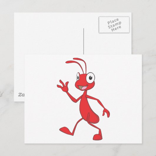 Cute Red Ant Walking Waving Hand Hallo Briefkaart (Voorkant / Achterkant)