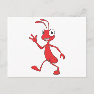 Cute Red Ant Walking Waving Hand Hallo Briefkaart