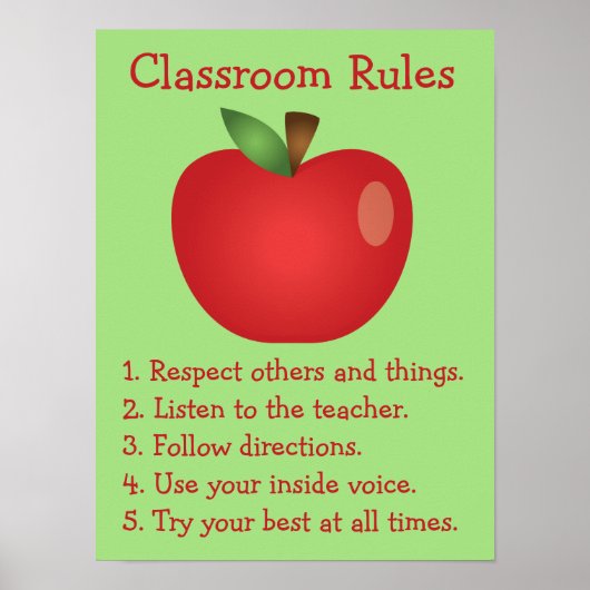 Cute Red Apple Custom Classroom Rules Poster (Voorkant)