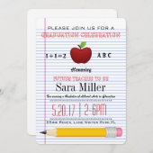 Cute Red Apple Teacher Afstuderen Invitation Kaart (Voorkant / Achterkant)