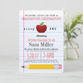 Cute Red Apple Teacher Afstuderen Invitation Kaart (Staand voorkant)
