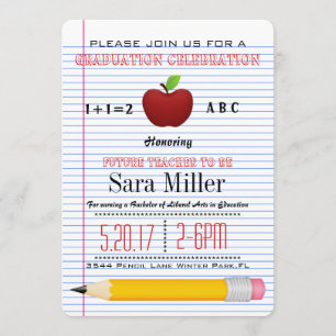 Cute Red Apple Teacher Afstuderen Invitation Kaart