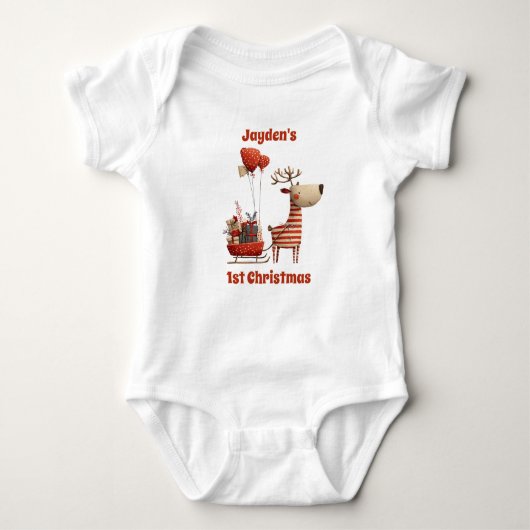 Cute Red Baby Boy Girl Reindeer 1st Christmas  Romper (Voorkant)