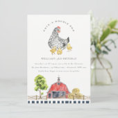 Cute Red Barn Chicken Boerderij Kids Birthday Invi Bedankkaart (Staand voorkant)