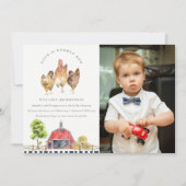 Cute Red Barn Chicken Boerderij Photo Birthday Inv Bedankkaart (Voorkant)