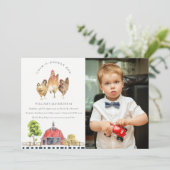 Cute Red Barn Chicken Boerderij Photo Birthday Inv Bedankkaart (Staand voorkant)