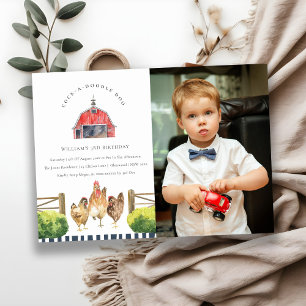 Cute Red Barn Chicken Boerderij Photo Birthday Inv Bedankkaart