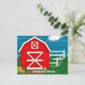Cute Red Barn Drawing Living the Dream Briefkaart (Staand voorkant)