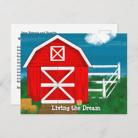 Cute Red Barn Drawing Living the Dream Briefkaart (Voorkant / Achterkant)