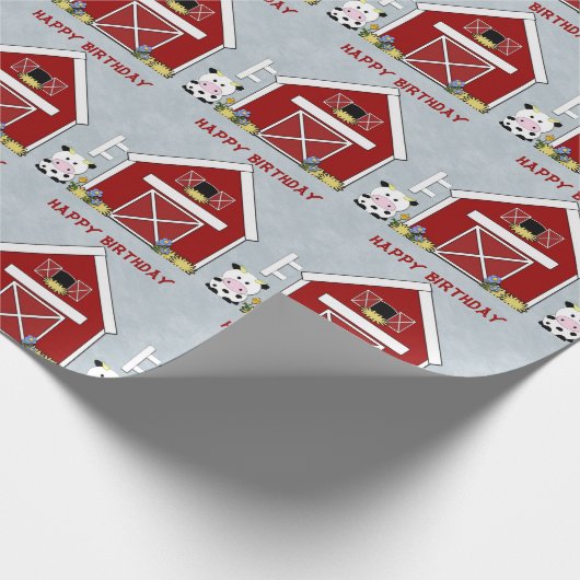Cute Red Barn, Koe Boerderij, Aangepaste verjaarda Cadeaupapier (Hoek)