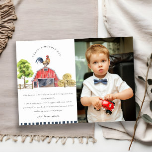 Cute Red Barn Rooster Waterverf Foto Birthday Bedankkaart