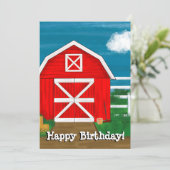 Cute Red Barn Tekening Gepersonaliseerd Happy Birt (Staand voorkant)