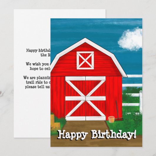 Cute Red Barn Tekening Gepersonaliseerd Happy Birt (Voorkant / Achterkant)