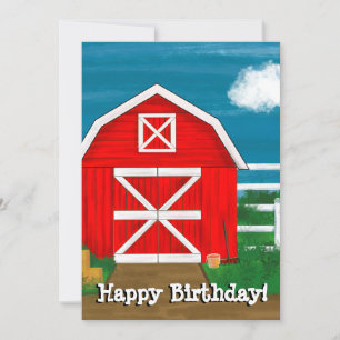 Cute Red Barn Tekening Gepersonaliseerd Happy Birt