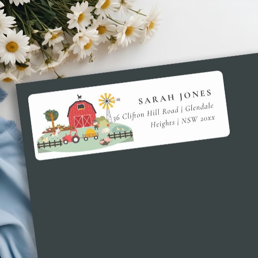 Cute Red Barnyard Boerderij Animal Baby shower Add Etiket