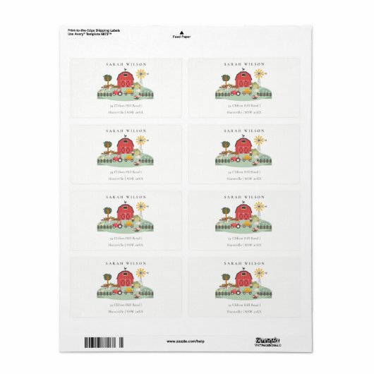 Cute Red Barnyard Boerderij Animal Baby shower Etiket (Full Sheet)