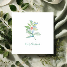 Cute Red Berries en Holly Waterverf Kerstmis