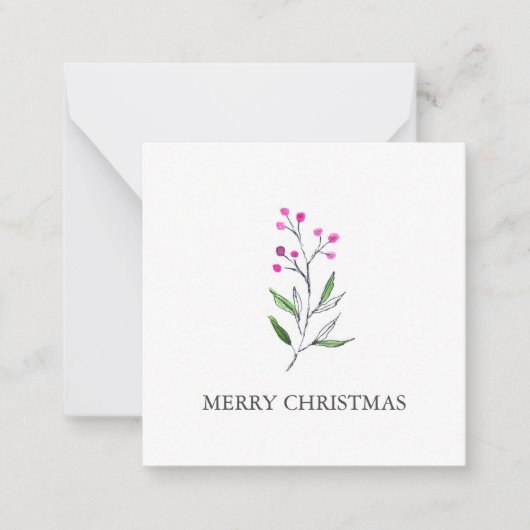 Cute Red Berries en Holly Waterverf Kerstmis Notitiekaartje (Voorkant)