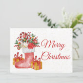 Cute Red Berries Gift Candy Cane Merry Kerstmis Feestdagenkaart (Staand voorkant)