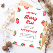 Cute Red Berry First Birthday Watercolor  Kaart