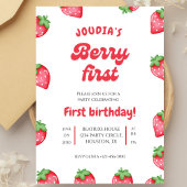 Cute Red Berry First Birthday Watercolor  Kaart