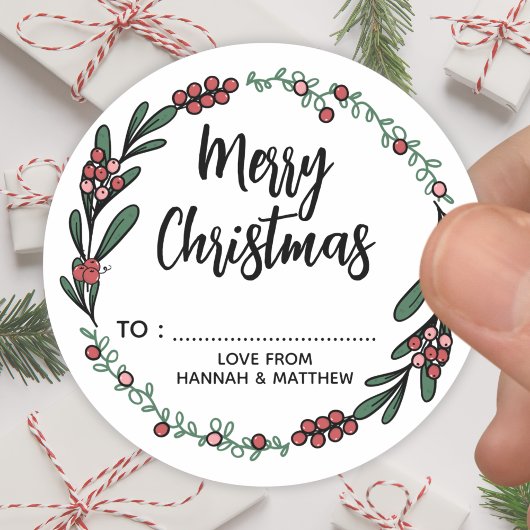 Cute Red Berry Wreath Christmas Ronde Sticker