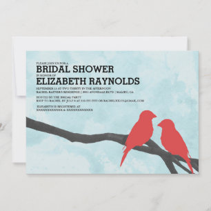 Cute Red Bird Bridal Shower Invitations Kaart