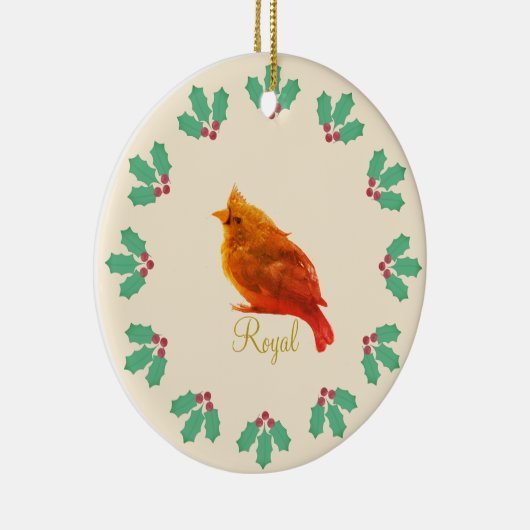 Cute Red Bird & Holly Berries Keramisch Ornament (Rechts)
