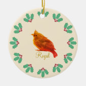 Cute Red Bird & Holly Berries Keramisch Ornament (Voorkant)