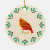 Cute Red Bird & Holly Berries Keramisch Ornament (Achterkant)