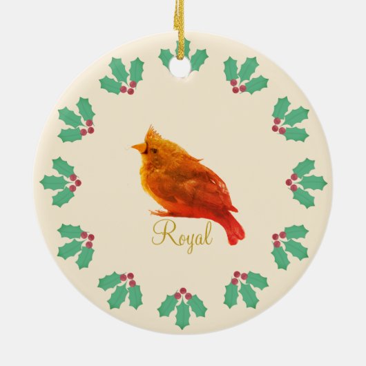 Cute Red Bird & Holly Berries Keramisch Ornament (Achterkant)