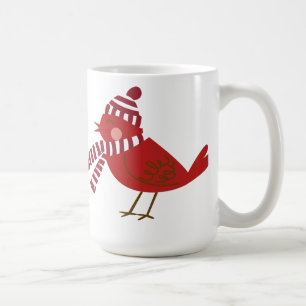 Cute Red Bird met Scarf en Pet Kerstmis Mok