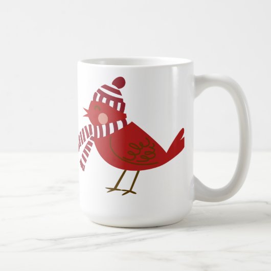 Cute Red Bird met Scarf en Pet Kerstmis Mok (Rechts)