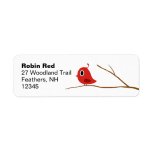 Cute Red Bird op Tree Branch Return Address Labels