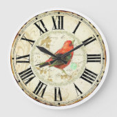 cute red bird roman numeric grote klok (Voorkant)