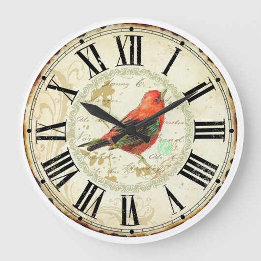 cute red bird roman numeric grote klok (Voorkant)